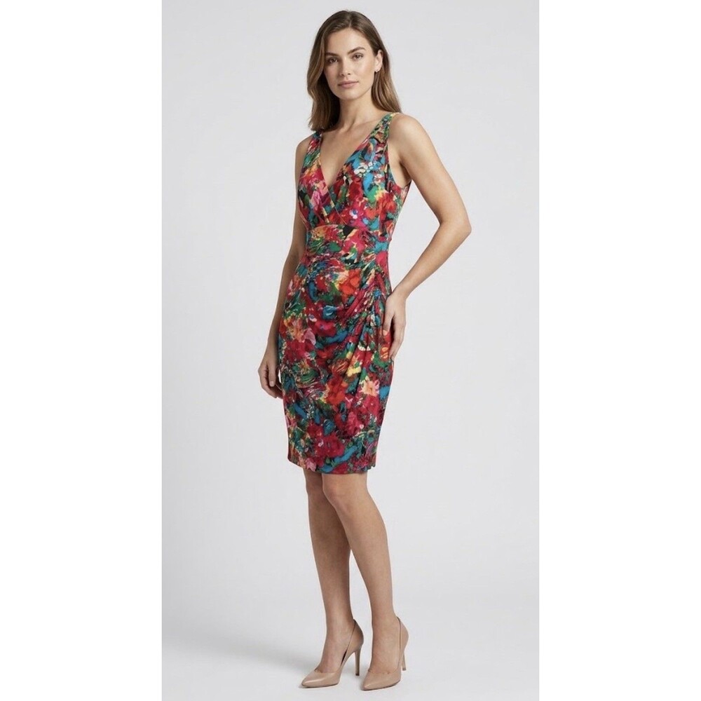 Ralph Lauren Ruched Side Faux Wrap Sheath Dress  Floral Size 16